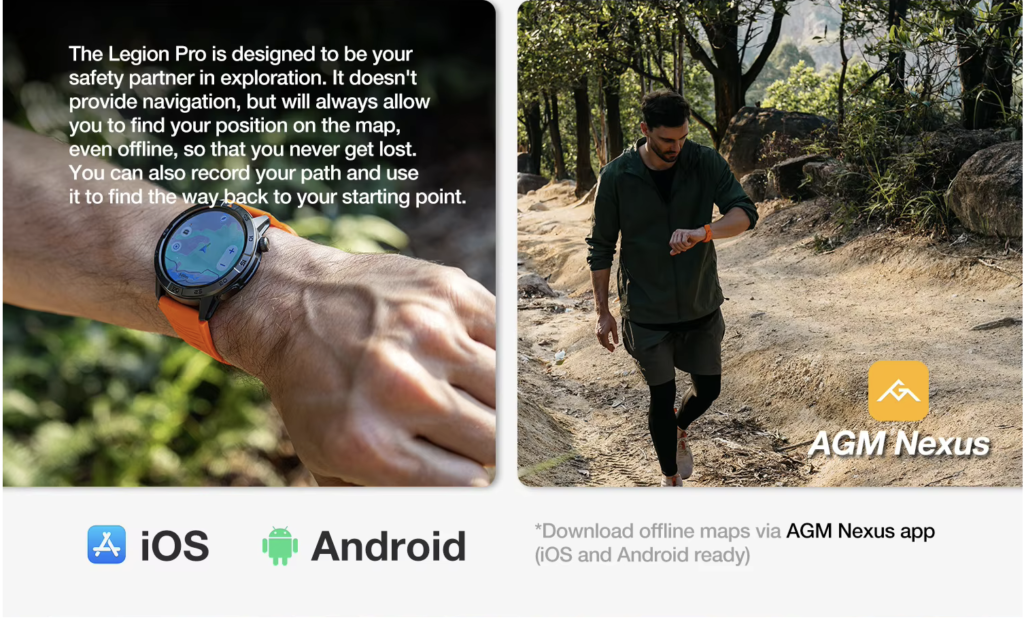 Smartwatch showing offline map and route tracking during an outdoor hike
