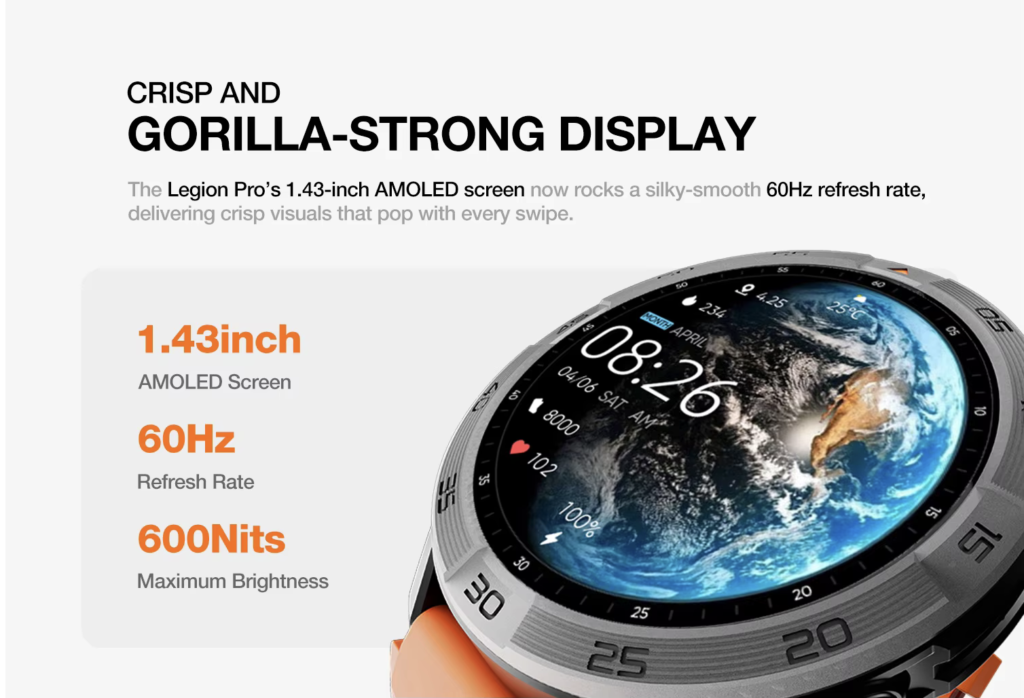 Commuter smartwatch with 1.43-inch AMOLED display and bright screen