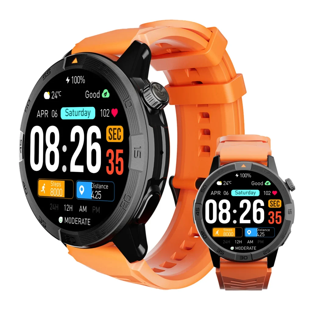smartwatch with 30 day battery under 200 orange strap bluetooth calling